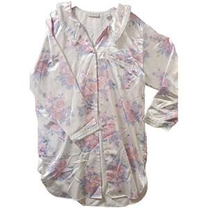 Vintage‎ Erika Taylor Intimates Pink Blue Floral Satin Night Gown Midi Med L 44